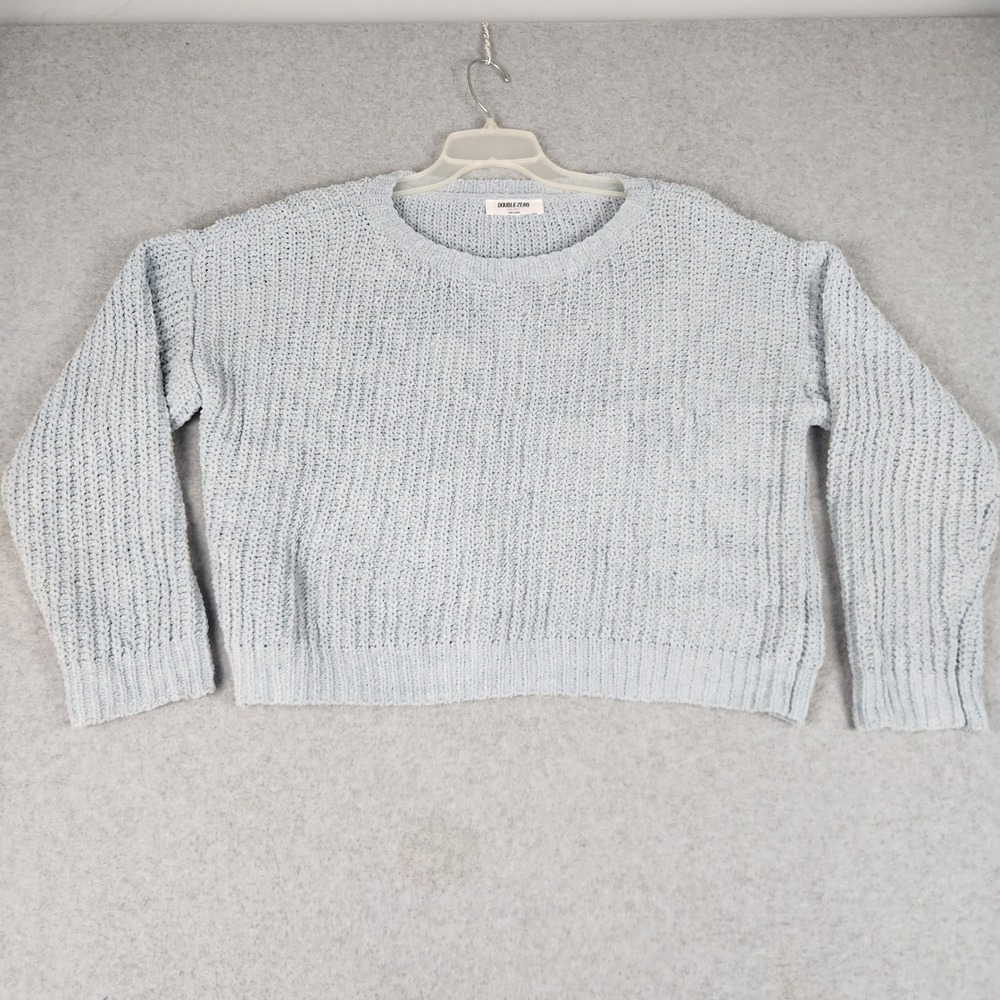 Double Zero Crop‎ Sweater Womens Small Blue Chenille Knit Relaxed Fit Pullover